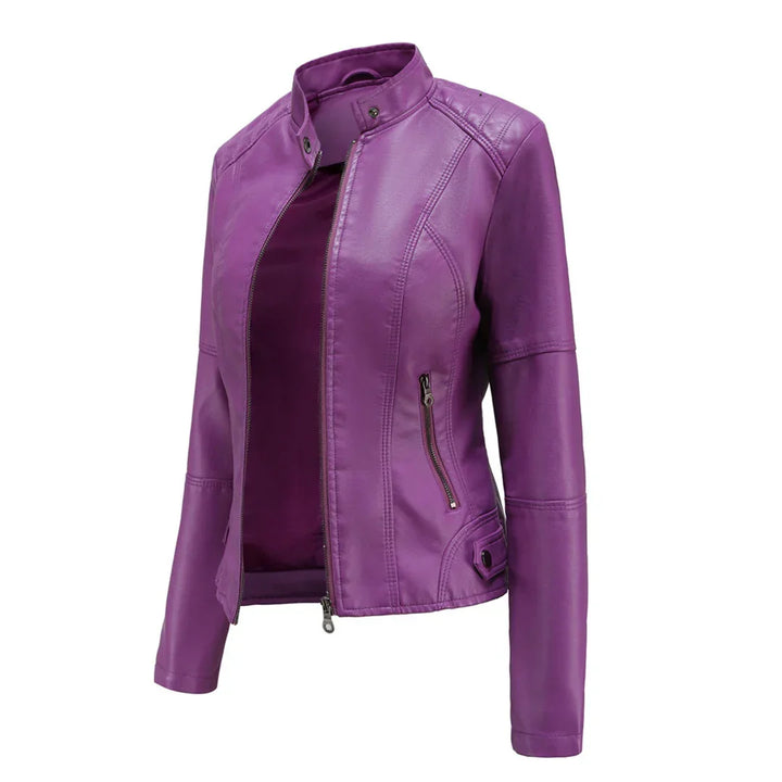 Maisy | Classic Black Leather Jacket with Zip Closure