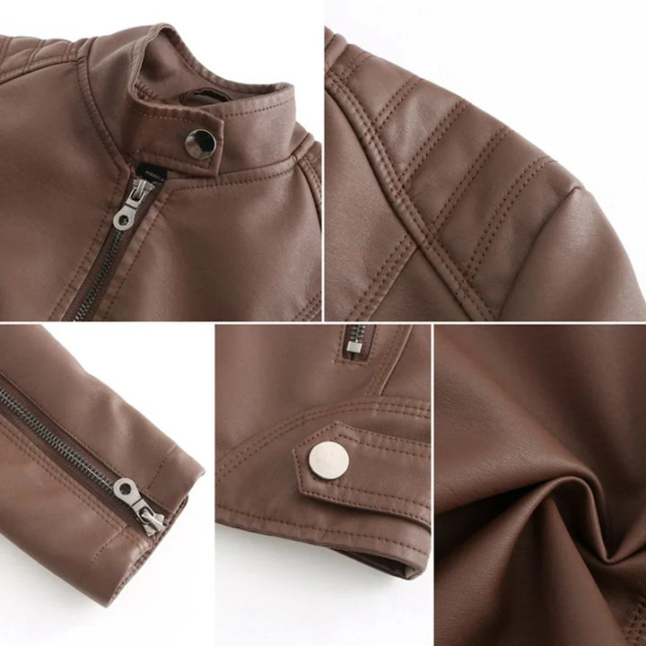Maisy | Classic Black Leather Jacket with Zip Closure