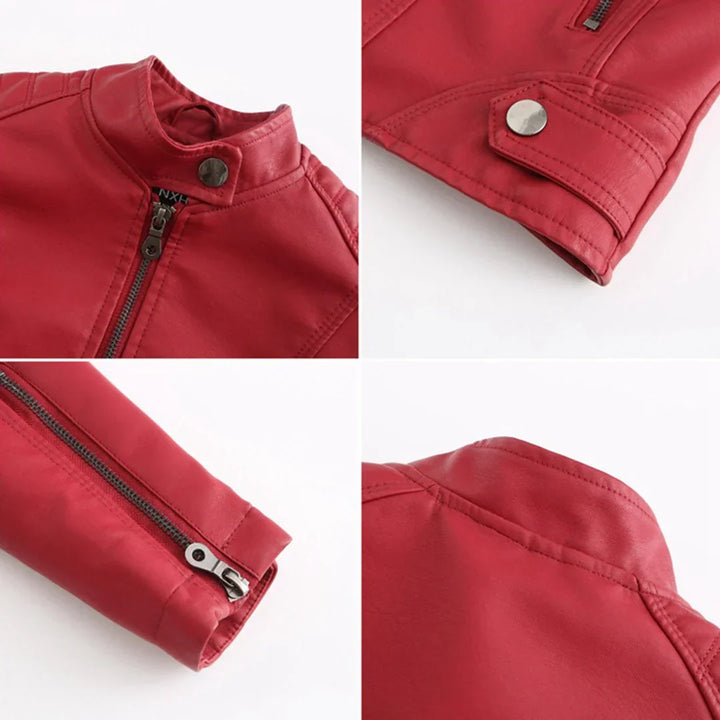 Maisy | Classic Black Leather Jacket with Zip Closure