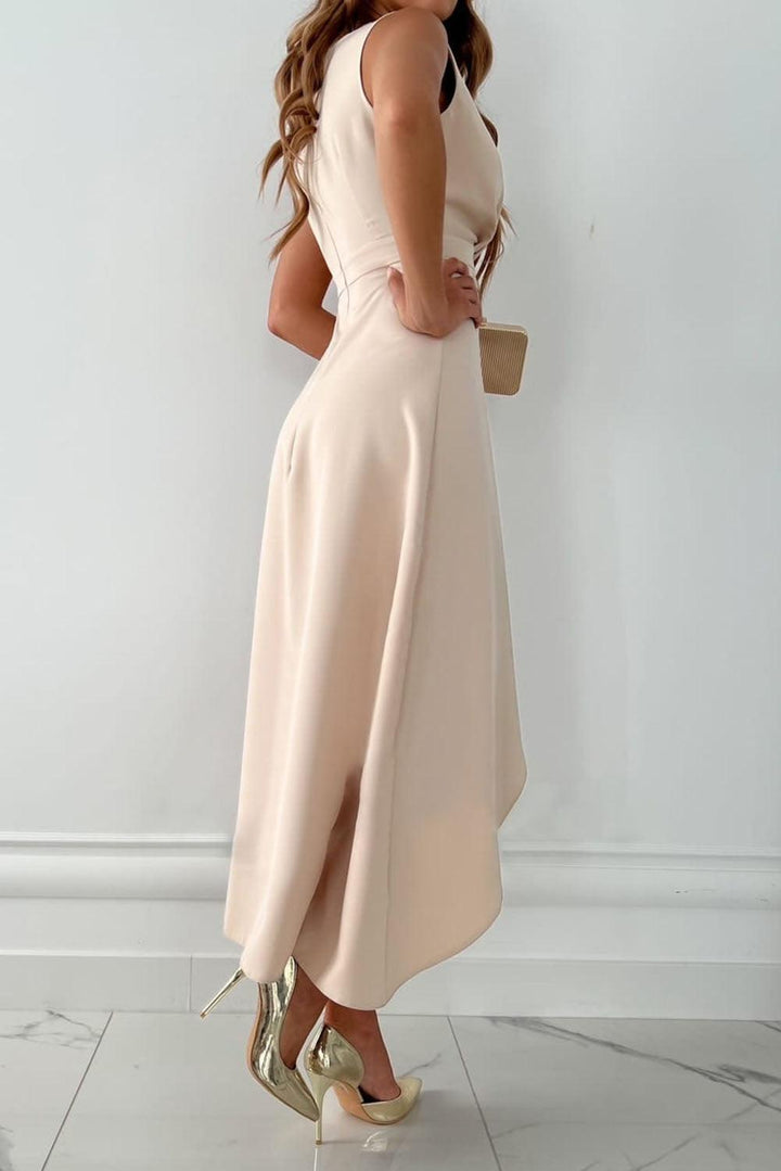 Brittany | Women's Sleeveless Asymmetric Wedding Guest Midi Dress