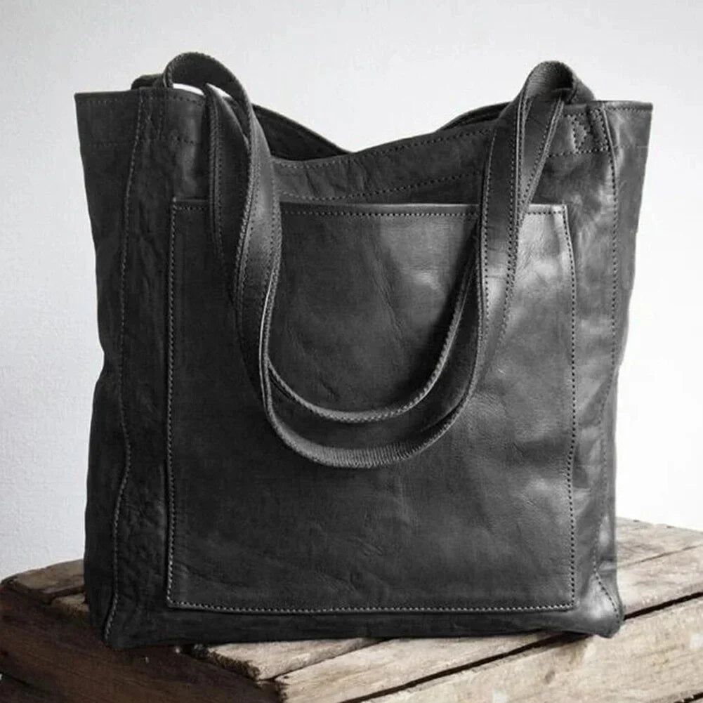Ophelia | Women's brown leather tote bag with magnetic snap closure
