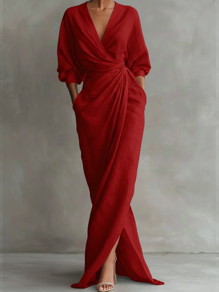 Ivanna | Women's V-Neck Batwing-Sleeve Wedding Guest Maxi Dress