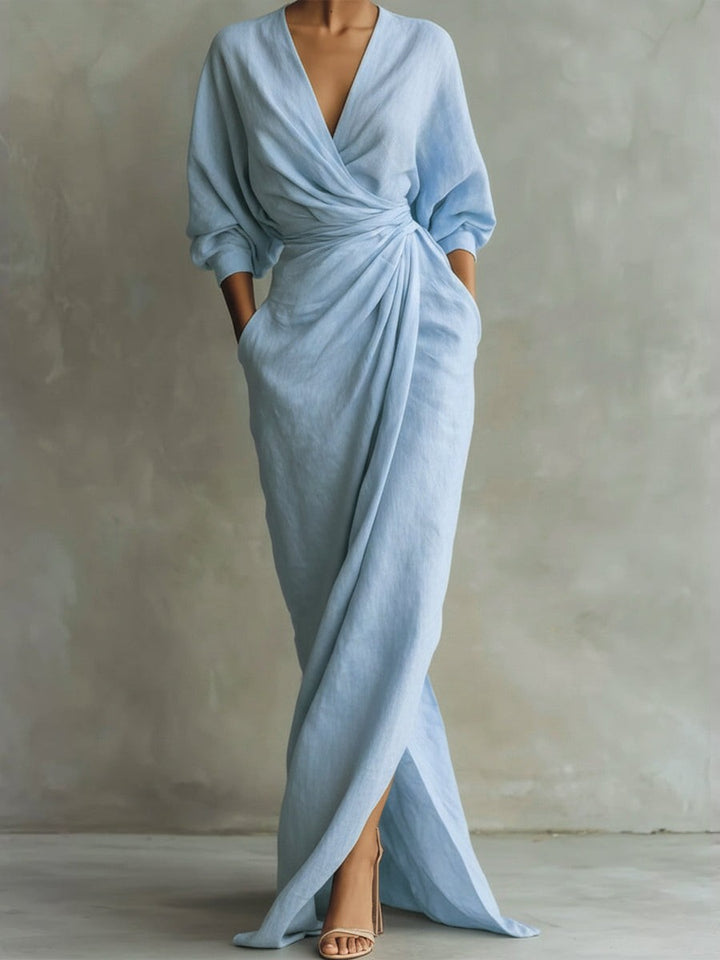 Ivanna | Women's V-Neck Batwing-Sleeve Wedding Guest Maxi Dress
