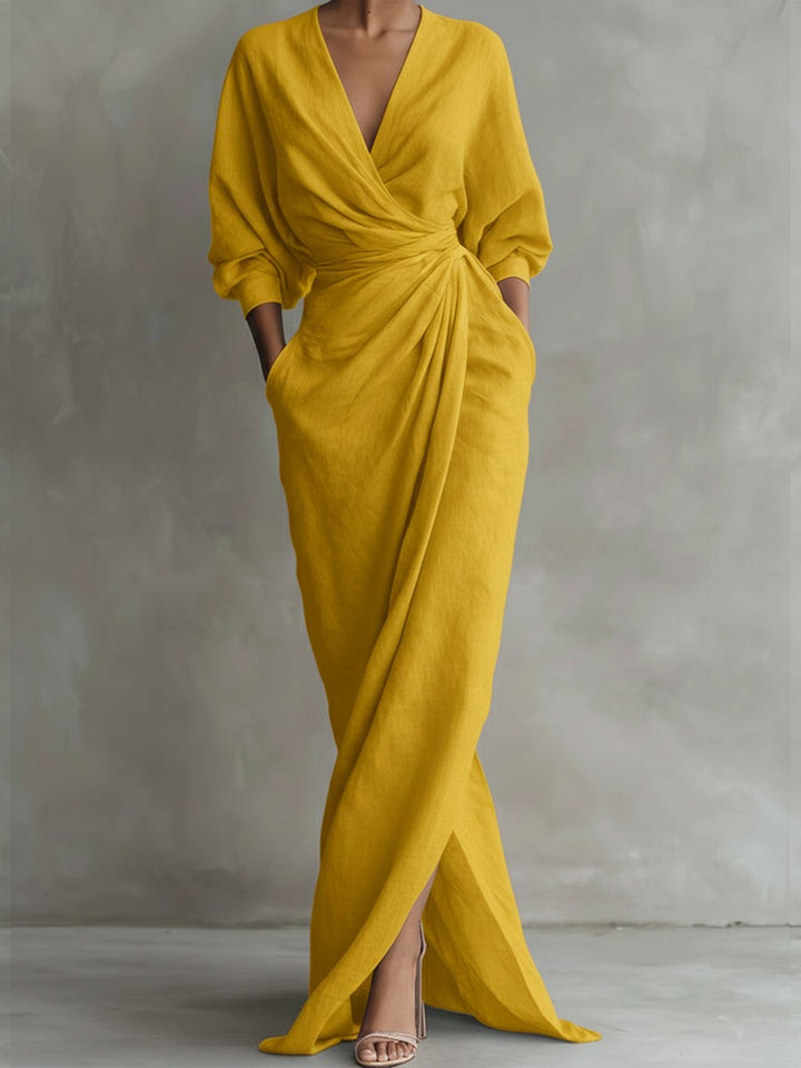 Ivanna | Women's V-Neck Batwing-Sleeve Wedding Guest Maxi Dress