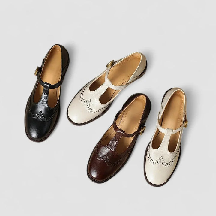 Nina | Women's leather Mary-Jane shoes with T-strap buckle