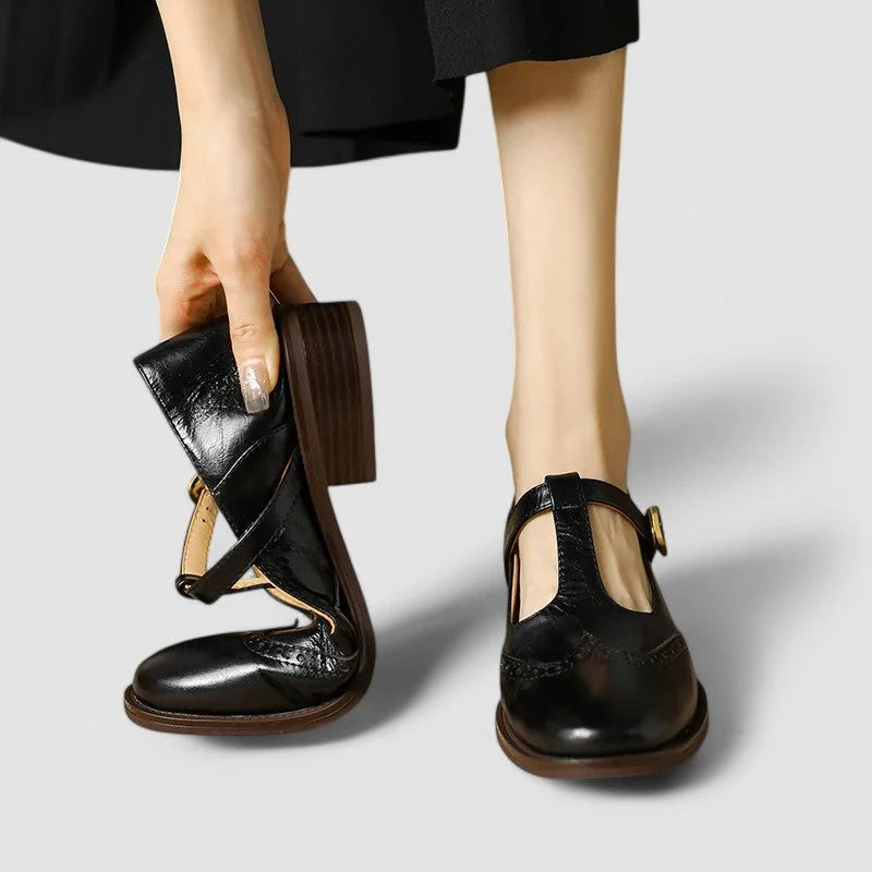 Nina | Women's leather Mary-Jane shoes with T-strap buckle