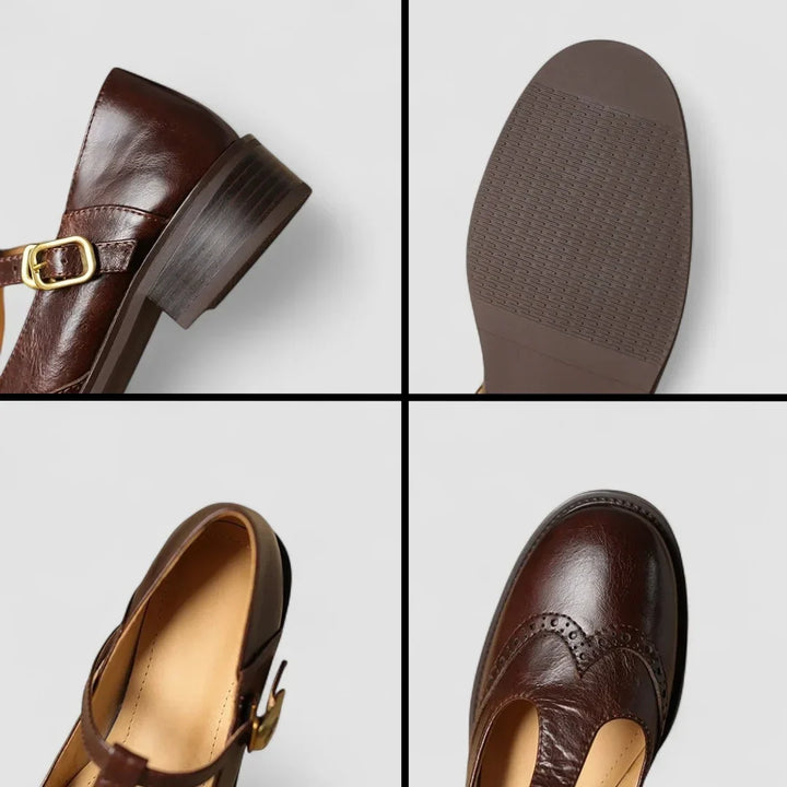 Nina | Women's leather Mary-Jane shoes with T-strap buckle