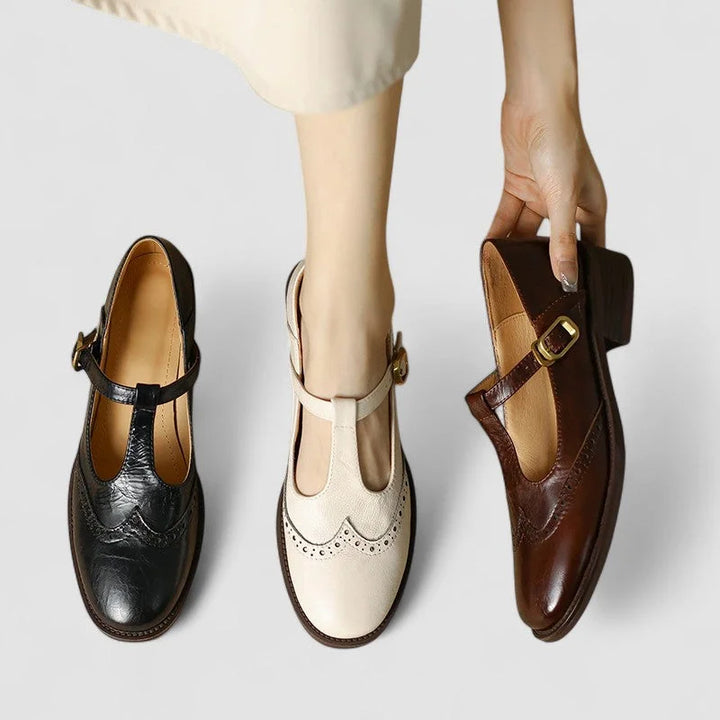 Nina | Women's leather Mary-Jane shoes with T-strap buckle
