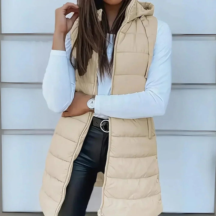 Laura | Women's Long Hooded Sleeveless Puffer Vest