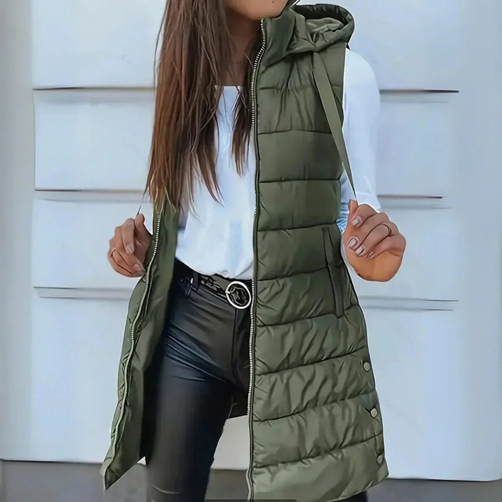 Laura | Women's Long Hooded Sleeveless Puffer Vest