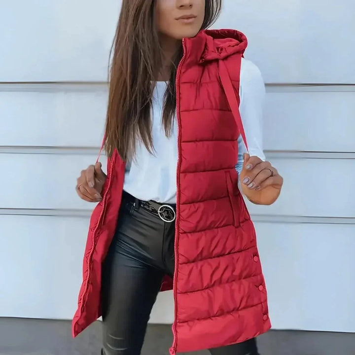 Laura | Women's Long Hooded Sleeveless Puffer Vest