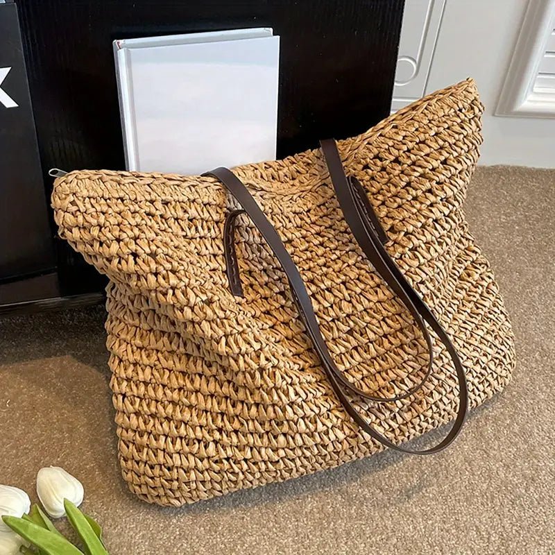 Eliza | Women's Oversized Woven Straw Shoulder Tote Bag